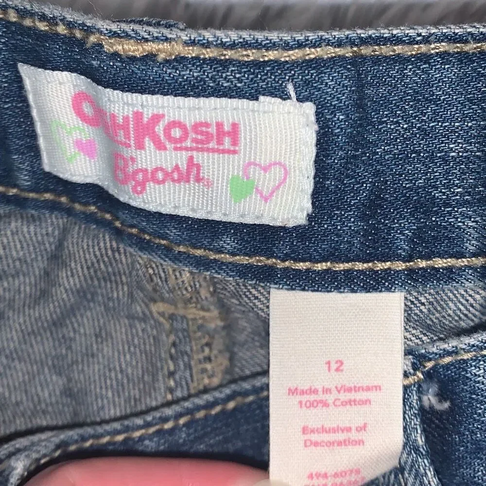 Vintage OSHKOSH Floral Embroidered Denim Jeans Girl12 Blue‎ Cropped